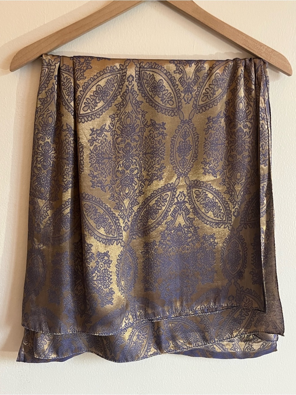 Large Paisley Scarf Wrap Gold Purple 38 x 80 inches